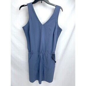 Toad & Co. Small Liv Dress Indigo Sleeveless Cinch Waist Pockets UPF 40+